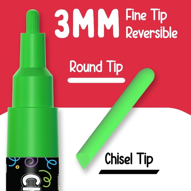 Detalle 2 de Chalkola 20 Fine Tip Liquid Chalk Pens for Blackboard (3mm reversible tips, neon, pastel, gold & silver)