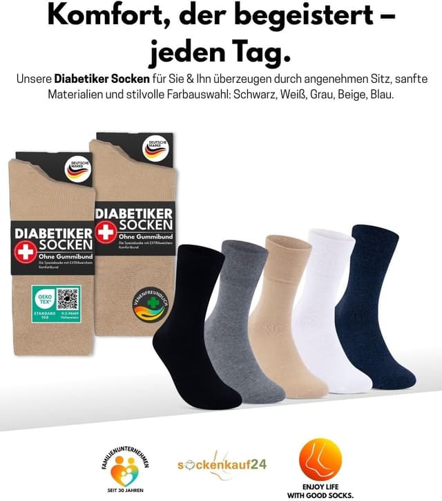 Thumbnail 6 de sockenkauf24 Diabetikersocken ohne Gummi & ohne Naht – 97% Baumwolle (6 Paar) für Damen und Herren