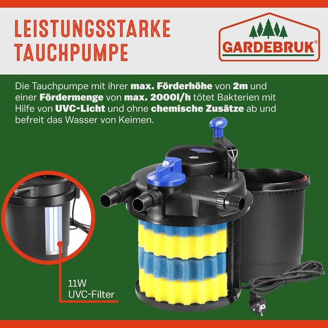 Detalle 2 de GARDEBRUK Teichdruckfilter Set 16L 11 W