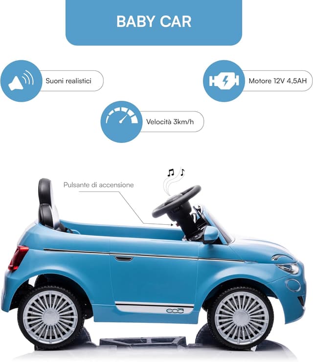 Detalle 2 de Baroni Toys FIAT 500 Baby Car Elettrica 12V
