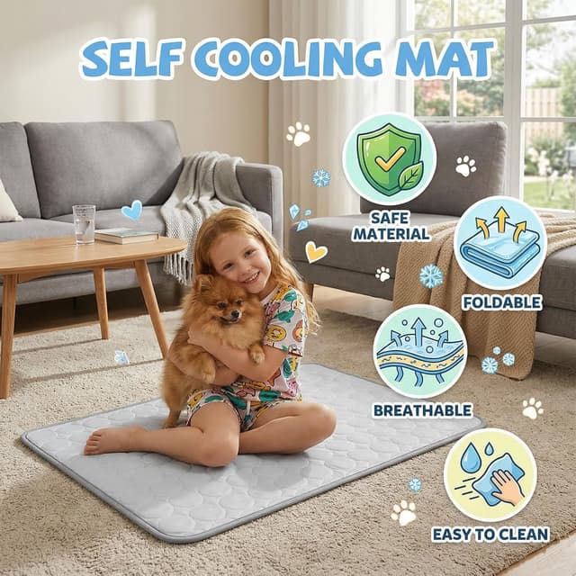Detalle de Qoosea tappetino rinfrescante per cani e gatti in “seta di ghiaccio” grigio (55 × 70 cm)