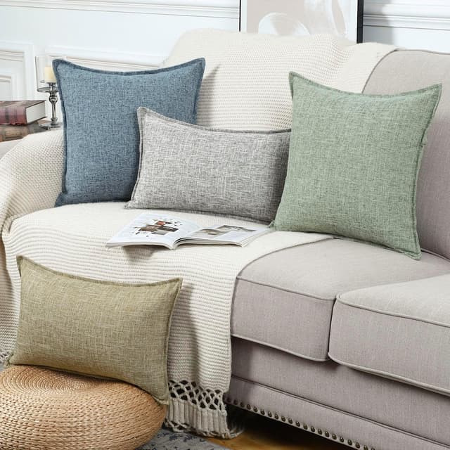 Detalle 2 de Madizz 2er-Set Kissenbezüge aus Polyester-Leinen in Graugrün, 30x50 cm