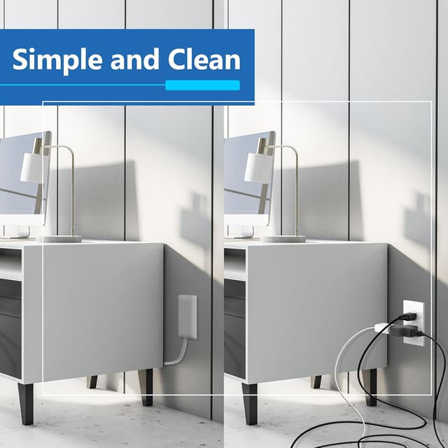 Detalle de LIDER Outlet Extender with 3 Receptacles and USB (Type-A + Type-C) – Ultra-Thin Wall Plate Plug with 3ft Cord, 12W, White