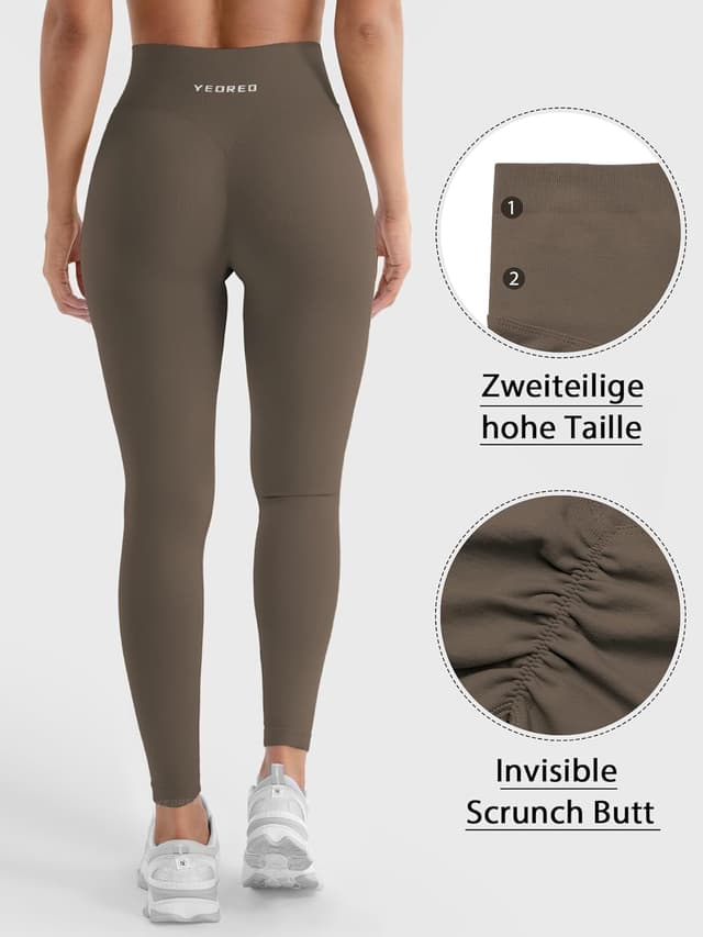 Detalle de YEOREO Damen Sport-Leggings Invisible Scrunch mit hohem Bund (90% Nylon, 10% Elasthan)