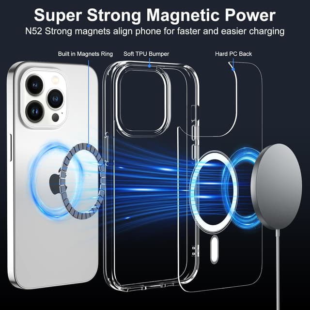 Detalle 2 de XTCASE Coque magnétique pour iPhone 14 Pro compatible MagSafe, transparente