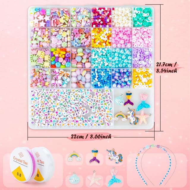 Detalle 2 de snookids Perlen für Armbänder Bastelset für Kinder ab 6 Jahren – über 2.200 Perlen, elastische Kristallschnur & Box