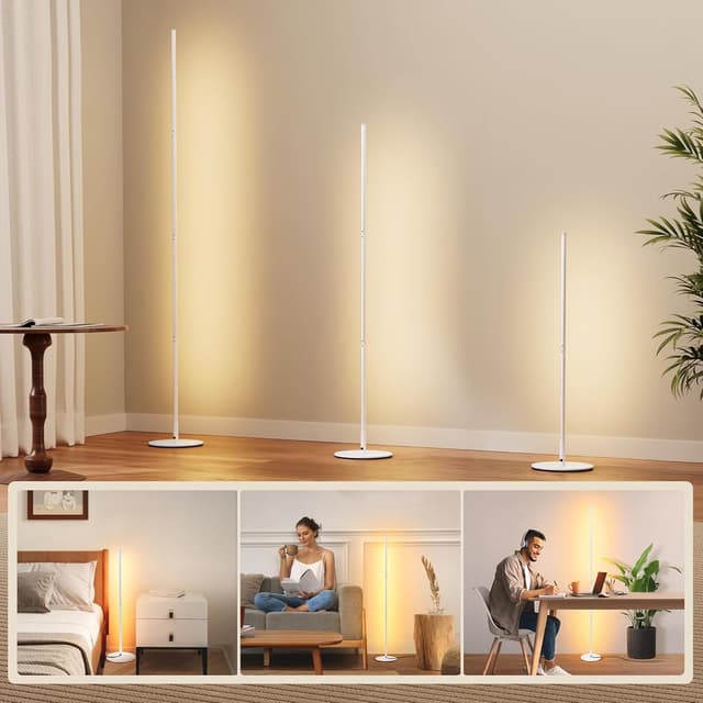 Detalle 2 de EDISHINE Stehlampe für Wohnzimmer und Büro, LED dimmbar 3000K mit Memory-Funktion, höhenverstellbar bis 146 cm (weiß)
