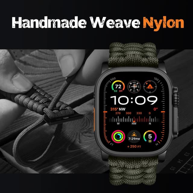Detalle de Bandletic Nylon Paracord Strap Compatible with Apple Watch Ultra 3/2/1 & 49–42mm models (Green)