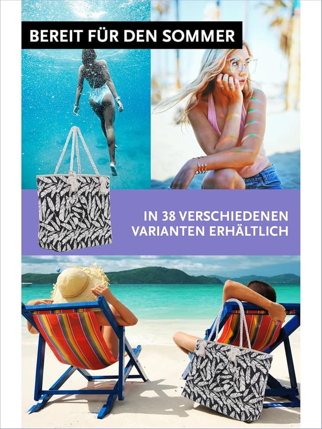 Detalle 1 de DonDon Strandtasche XXL mit Reißverschluss