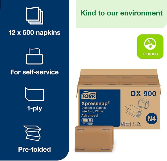 Detalle de Tork Xpressnap White Dispenser Napkins N4 Advanced Interfold (DX900) — 12 Packs
