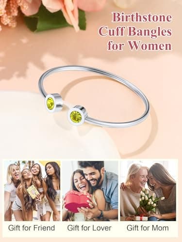 Detalle de FOCALOOK pulsera abierta de acero inoxidable 316L con piedra sintética tipo alejandrita lila (junio)