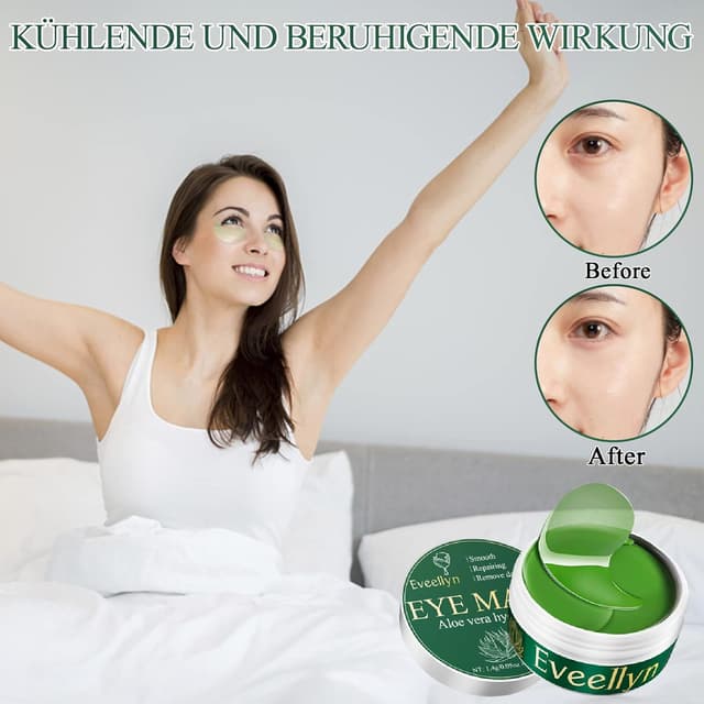 Detalle de Eveellyn Augenpads (60 Stück) mit Aloe Vera-Extrakt gegen Augenringe, Tränensäcke & Falten