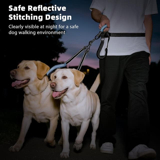 Detalle de Tivray Hands Free Hundeleine mit Taillengurt für 2 Hunde (Taillenleine, gepolsterte Griffe, schockabsorbierendes Bungee)