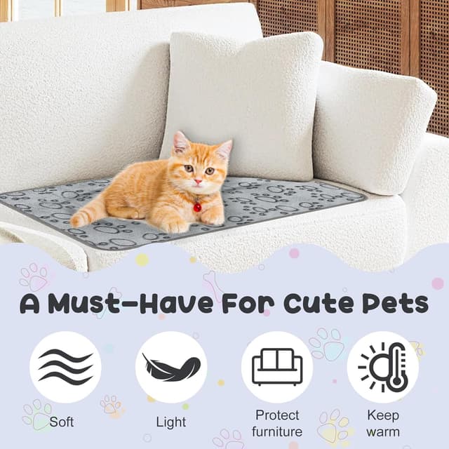 Detalle de Omtofo 5 pezzi coperta lavabile in flanella grigia (76×52 cm) per cani e gatti di piccola e media taglia