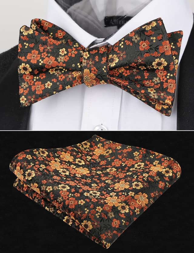 Detalle 2 de Alizeal Floral Self Tied Bow Tie & Pocket Square Set for Weddings and Parties