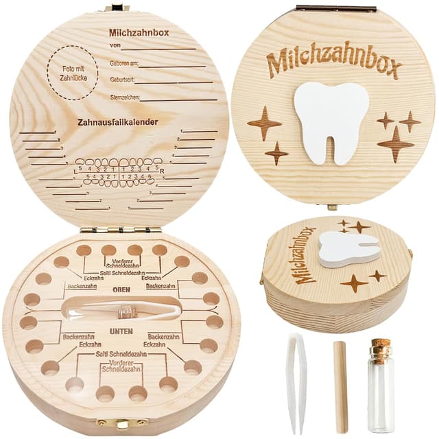 Detalle de Shengruili Zahnbox aus Holz für Milchzähne – Aufbewahrungsbox für Baby-Zähne mit Verschluss
