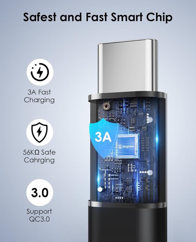 Detalle 2 de Magtame 5ft Magnetic USB A to USB C Cable (Flat, Blue) – Fast Charging + Data