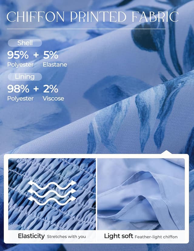 Detalle de GRACE KARIN Damen Blumenkleid mit V-Ausschnitt, Rüschenärmel und Tasche – Sommer-Maxikleid