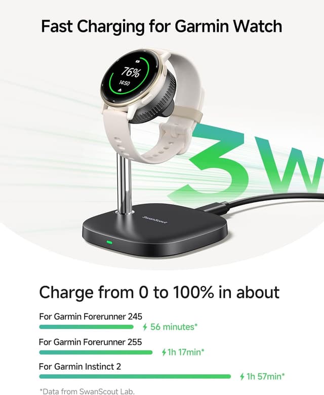 Detalle de SwanScout 505GM Charging Stand for Garmin Watches (vertical swivel charger with 3W output)