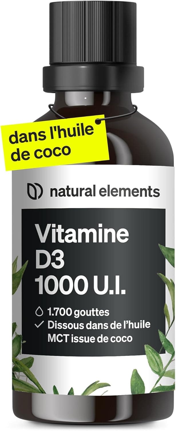 Detalle de Natural Elements Vitamine D3 1000 U.I. en gouttes – 50 ml (huile de coco TCM), fortement dosée