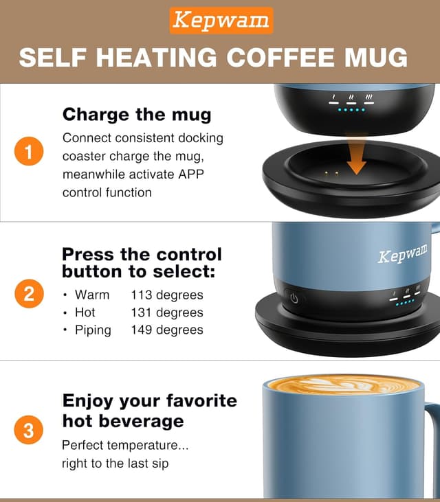 Detalle de Kepwam T1 16oz Self-Heating Coffee Mug