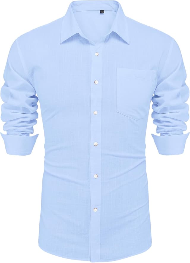 Detalle de J.VER Leinenhemd Herren – Langarmhemd Regular Fit mit Button-Down und Brusttasche (Baumwolle/Leinen)