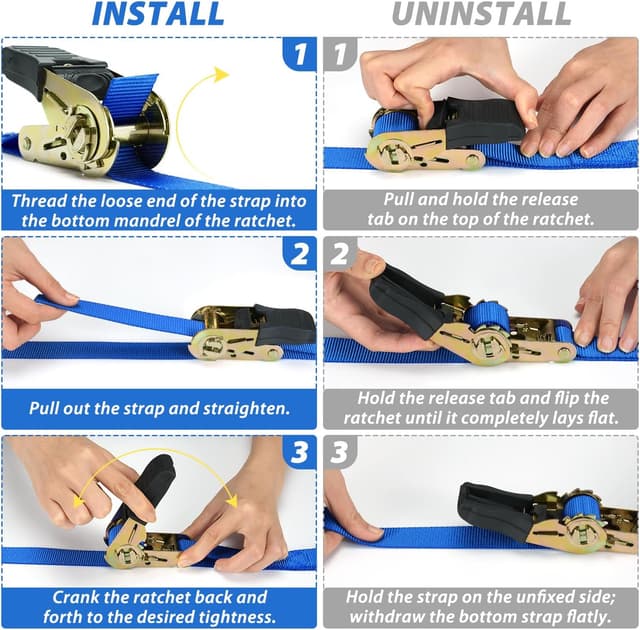 Detalle de Ohuhu Spanngurte mit Ratsche (2-teilig, 4er-Set) 25 mm, 4,6 m – mit S-Haken und Ratschenverschluss