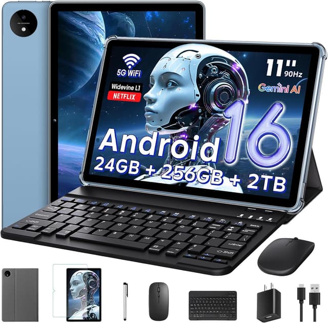 Detalle de 11 Inch Android 16 Tablet with Keyboard (T7250 Octa-Core) — 24GB RAM + 256GB Storage, Widevine L1, Gemini AI