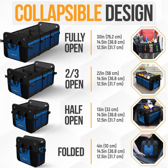 Thumbnail 6 de FORTEM Car Boot Organiser (Collapsible 90L) for SUV Boot Tidy with Non-Slip Base and Adjustable Straps