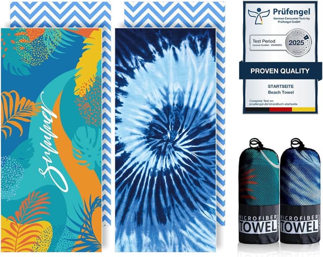 Detalle de Microfibre Beach Towels for Adults 200x90cm (2 Pack) – Extra Large Sand-Free Quick Dry Towels, Gift Boxed, 250 GSM