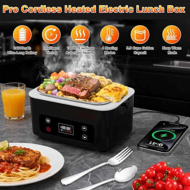 Detalle de Cordless heated lunch box 24000mAh