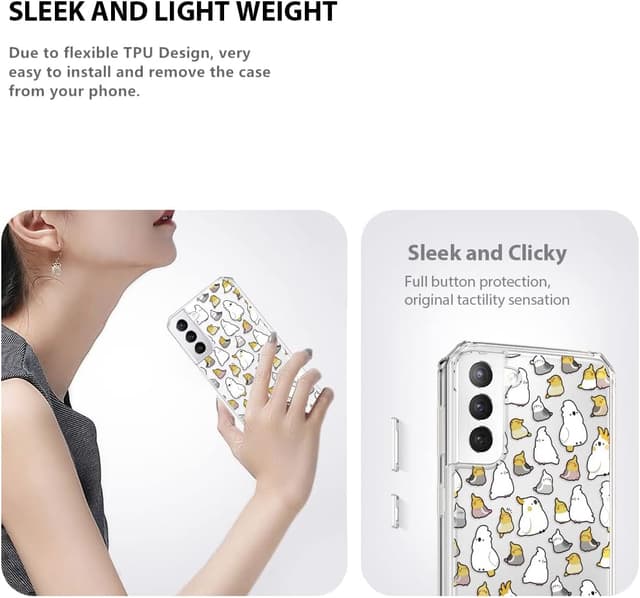 Detalle de CAROKI Clear Case for Samsung S21 FE 5G – Shockproof transparent TPU/PC bumper cover with birds design