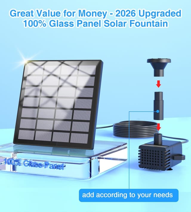 Detalle de SZMP Solar Springbrunnen für Außen Klein – Glas-Solarbrunnenpumpe mit 3 m Kabel und 10 Düsen