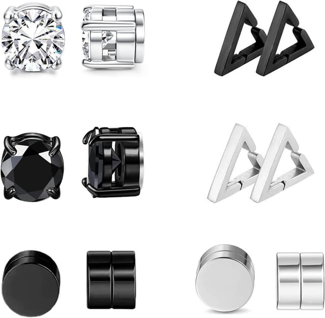 Detalle de JENCVNL Magnetische Ohrringe aus Edelstahl – Set mit 4/6 Paaren (6/8 mm) mit Zirkonia-Optik
