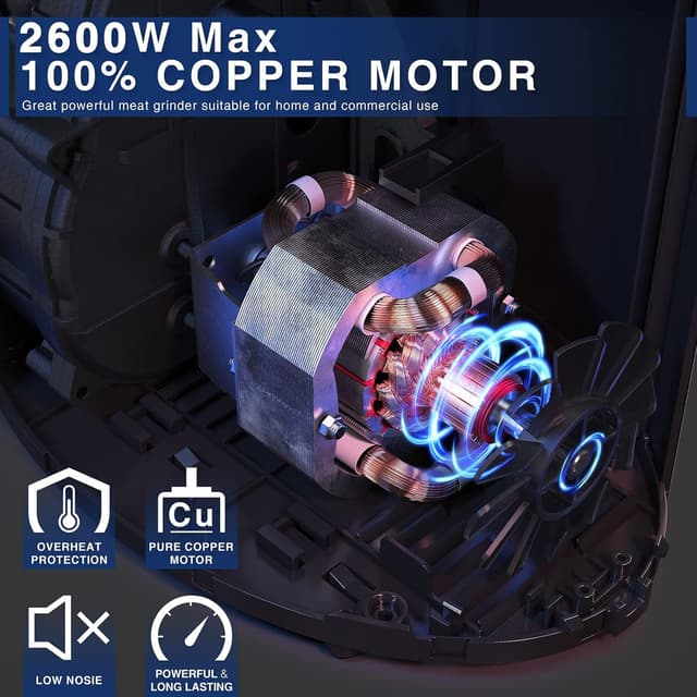 Thumbnail 5 de CHEFFANO Meat Grinder with 3 Plates and Sausage Tubes 🍖
