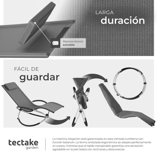 Thumbnail 4 de tectake Tumbona plegable balancín 150 kg