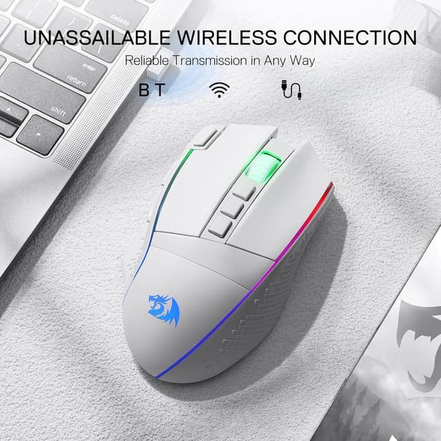 Detalle de Redragon M991 Wireless Gaming Mouse (White) with Rapid Fire key, 9 macro buttons and 26000 DPI