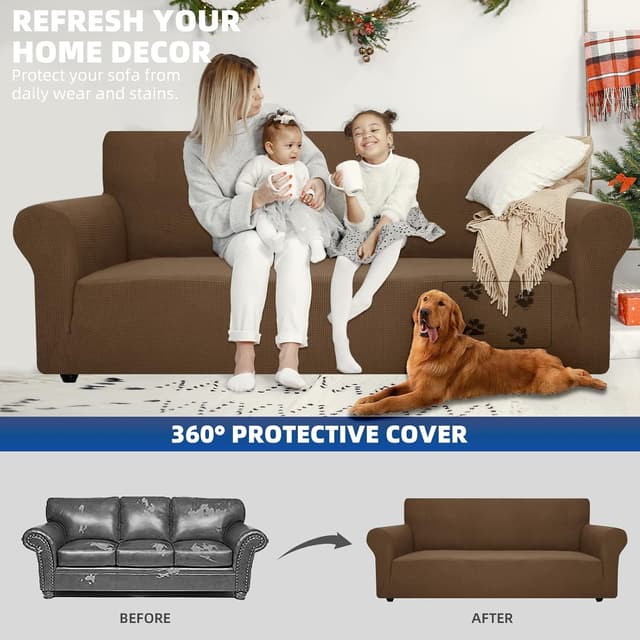 Detalle de Ystyle housse de canapé 1 place avec accoudoirs extensible antidérapante anti-griffures, brun