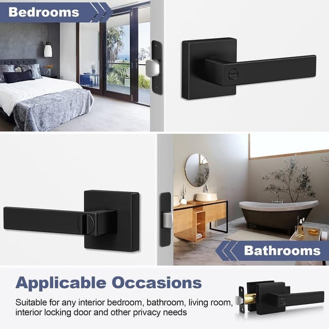 Thumbnail 6 de Estmoon 5-Pack Matte Black Interior Door Handles (Privacy Lock, Keyless)