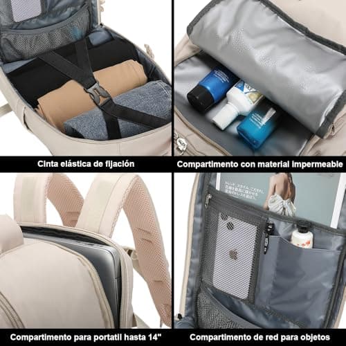 Detalle de RAYKONG Mochila Cabina Ryanair 40x20x25 cm (20 L) impermeable para portátil de 14” en color khaki