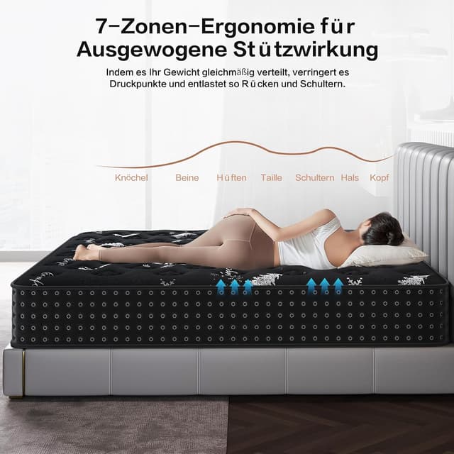 Detalle de Niqooia Federkernmatratze 90x200 cm, Höhe 25 cm, Härtegrad H4 (7 Zonen)