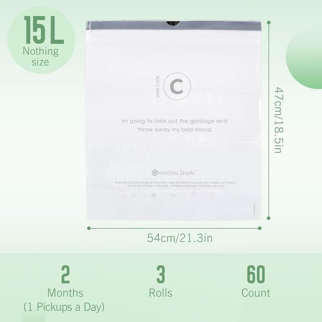 Thumbnail 1 de GRANDMA SHARK 10Lโ15L drawstring bin bags 60 pack ๐