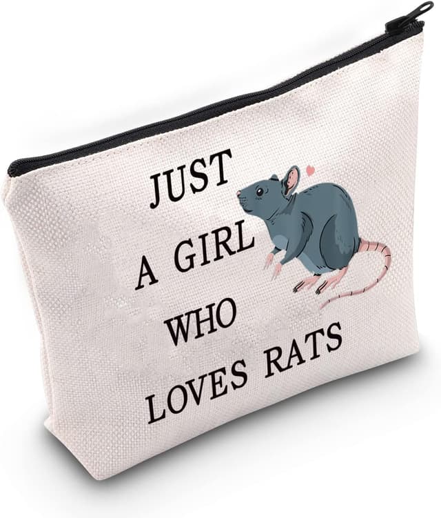 Thumbnail 6 de LEVLO Funny Rat Canvas Cosmetic Bag – “Just A Girl Who Loves Rats” 3D Print Zip Pouch