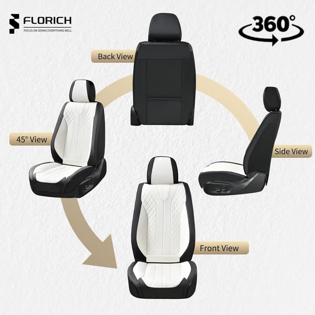 Thumbnail 6 de FLORICH Waterproof Front Car Seat Cover (Faux Leather) — Universal Fit for Most Cars, SUVs, Trucks, Pickups, Black & White