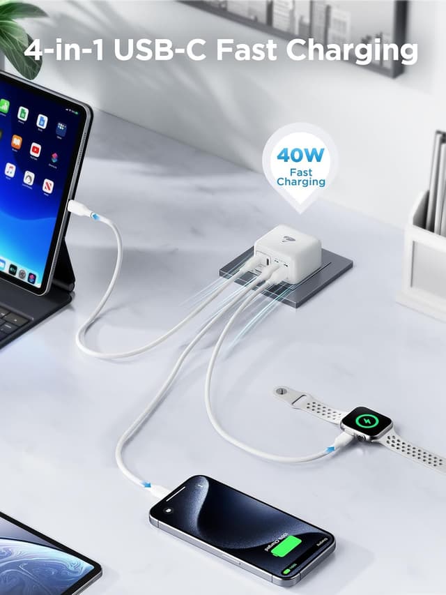 Detalle 2 de USB C Plug UK 40W 4-Port Fast Charge Multi USB Charger (Dual PD + QC3.0)