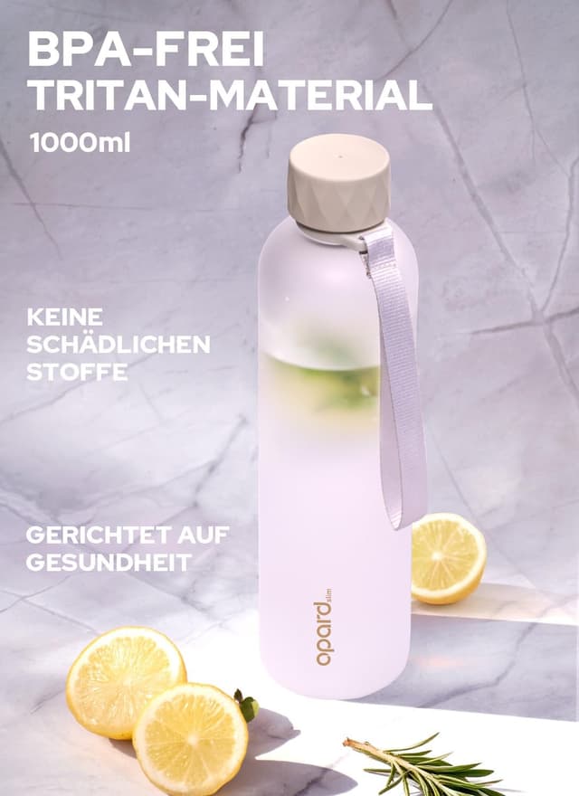 Detalle de Opard Slim Pro Trinkflasche 1 l – kohlensäuregeeignet, auslaufsicherer Schraubverschluss & griffiger Gummihandgriff