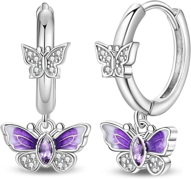 Detalle de QIKAOLA Orecchini a cerchio S925 in argento con pietre CZ e chiusura a clip