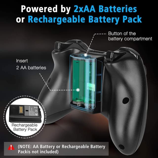 Detalle de YCCSKY Wireless Controller für Xbox 360 (2,4 GHz) mit USB-Receiver-Adapter – Dual-Vibration Gamepad für Xbox 360 & PC (Schwarz)