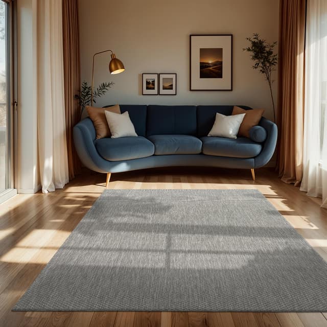 Detalle de Paco Home Outdoor Teppich Flachgewebe in Sisaloptik (meliert, einfarbig) wetterfest – 160 x 220 cm, Grau