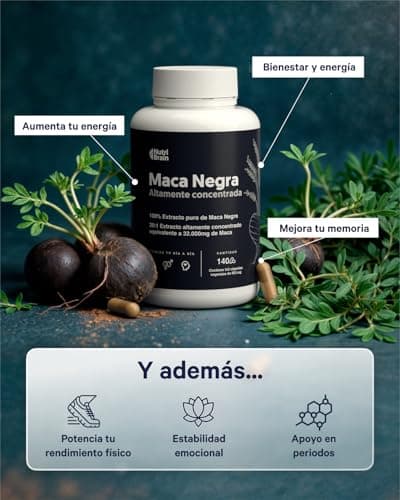 Detalle de Maca Negra Peruana 100% Pura 32.000mg Ultraconcentrada Andina de NUTRIBRAIN